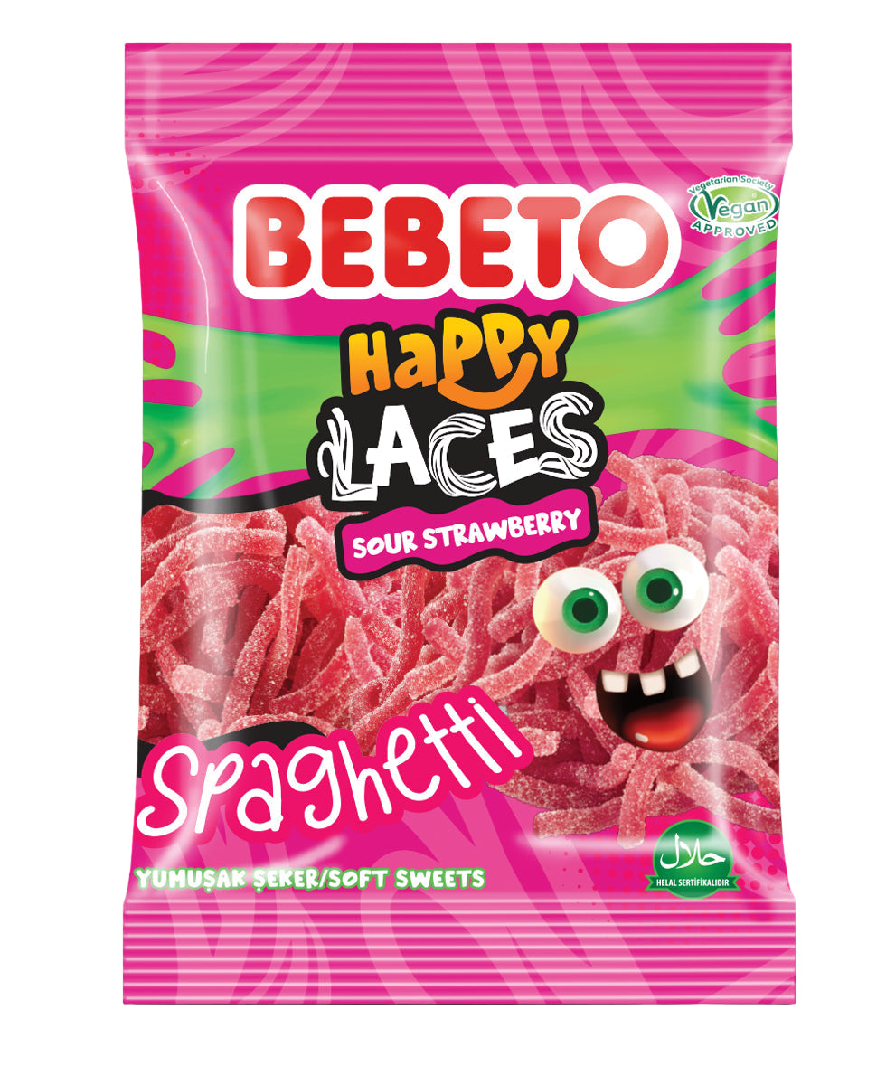 Bebeto Sour Strawberry Spaghetti Happy Laces 70g