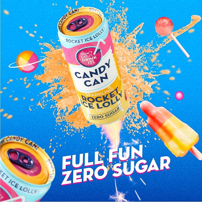 Candy Can, Rocket Ice Lolly, Fizzy Drink, Nostalgic American Soda Flavours, Sugar Free, Sparkling Pop Can