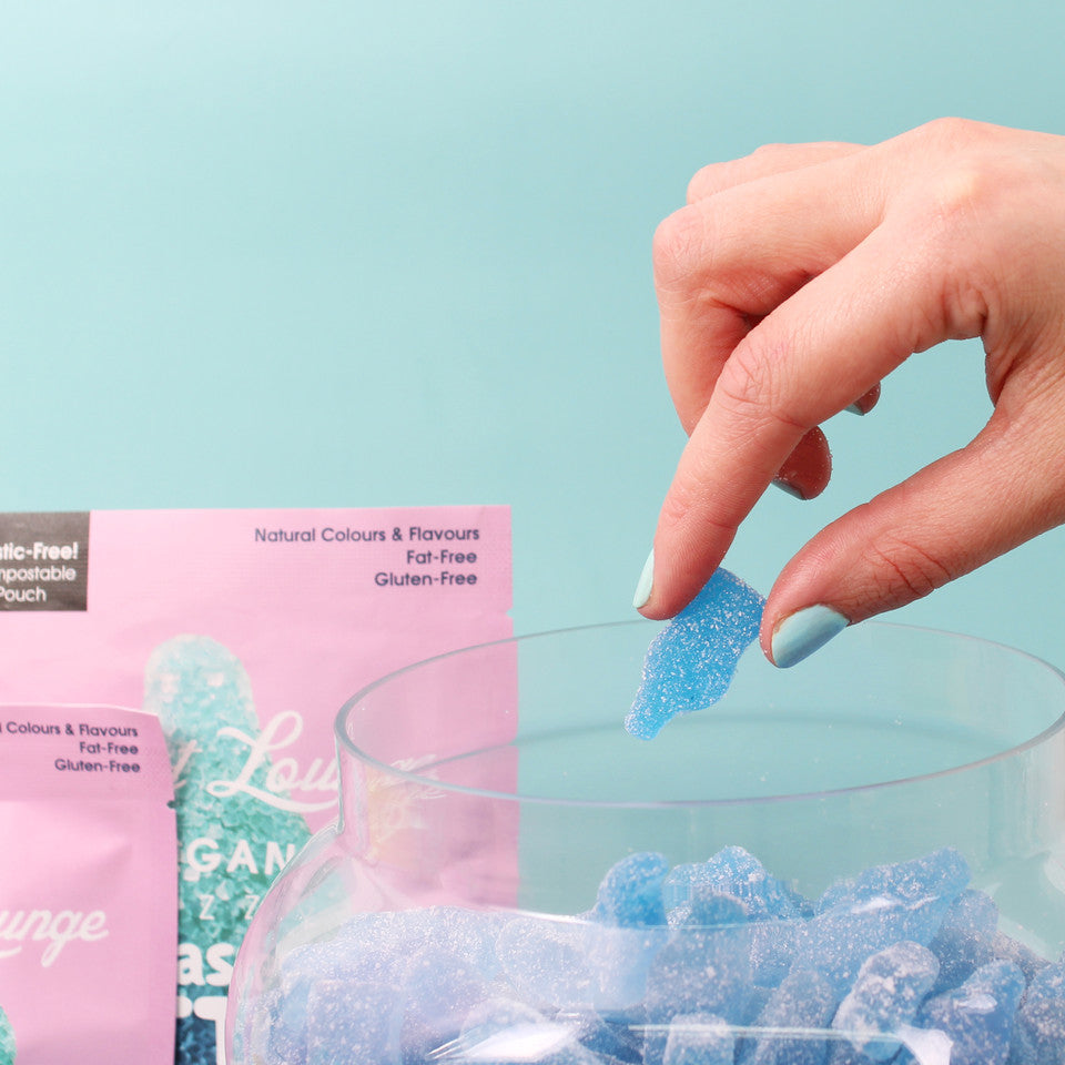 Vegan Fizzy Blue Raspberry Bottles (Plastic-free) 65g