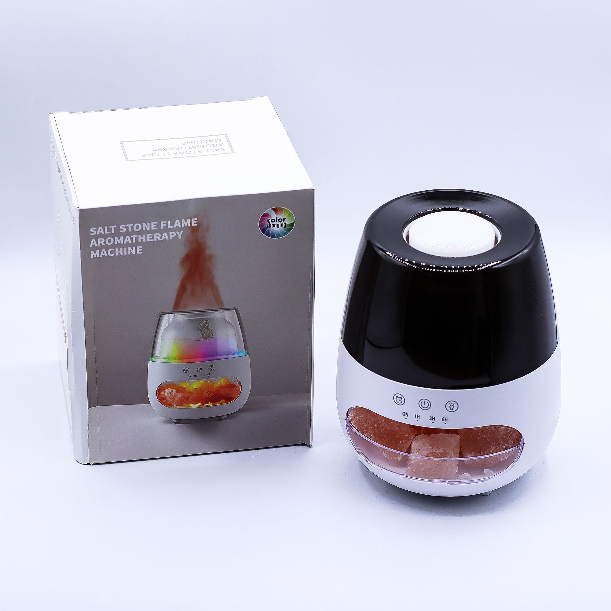 Salt Stone Flame Effect Aroma Diffuser - White USB - Colour Change and Timer