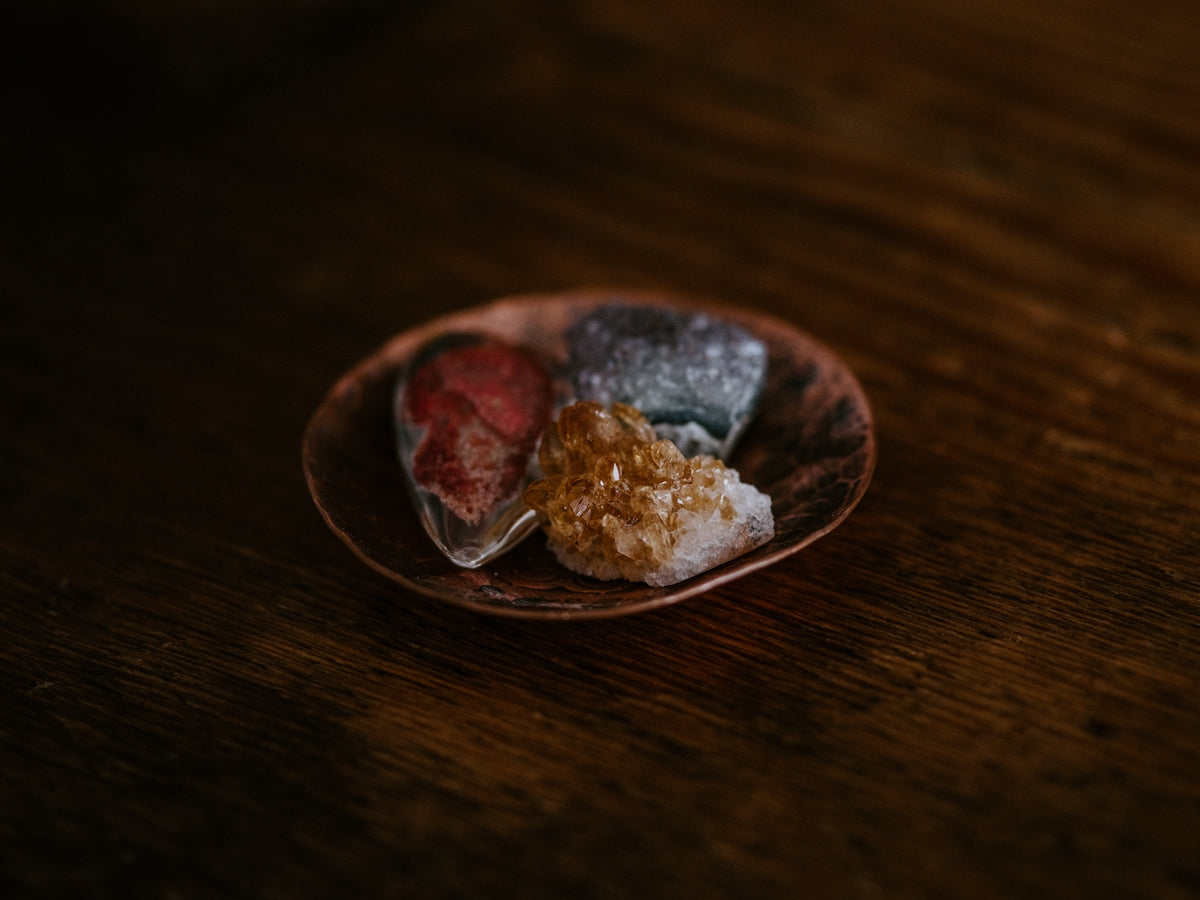 red, silver, and gold stones