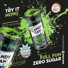 Candy Can, Rick and Morty, Green Mix, Sour Apple Flavoured Fizzy Drink, Nostalgic American Soda Flavours, Sugar Free, Sparkling Pop Can