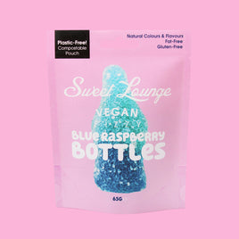 Vegan Fizzy Blue Raspberry Bottles (Plastic-free) 65g