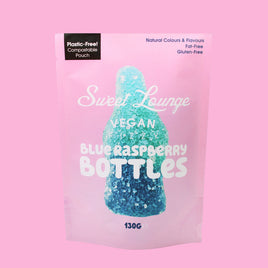 Vegan Fizzy Blue Raspberry Bottles (Plastic-free) 130g