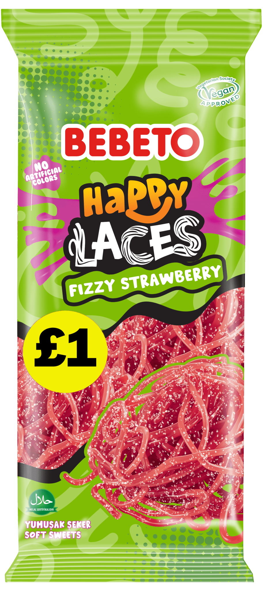 Bebeto Fizzy Strawberry Happy Laces 140g