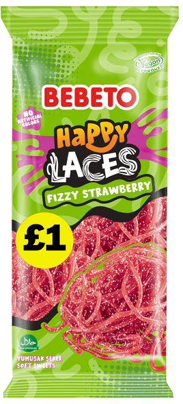 Bebeto Fizzy Strawberry Happy Laces 140g